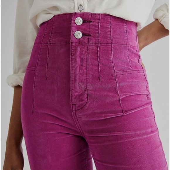 We The Free Jayde Cord Flare Jeans by Free People || MAGENTA - Picture 3 of 6